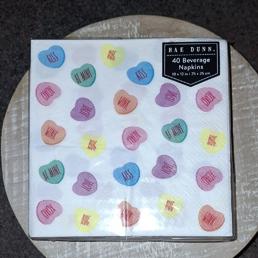 NEW! Rae Dunn Sweetheart Candy Hearts Beverage Napkins - Multicolor